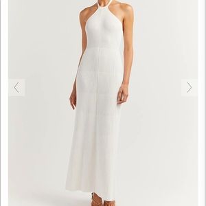 DISSH OLA WHITE HALTER KNIT MIDI DRESS